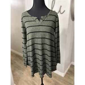 Soft Surroundings Green Striped Sweater Womens Long Sleeve Tunic‎ Top Size Small